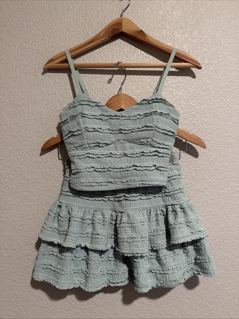 NEW 2 Piece Set Madden NYC Luxury Coastal Crop Cami Top Mini Skirt Lace Preppy